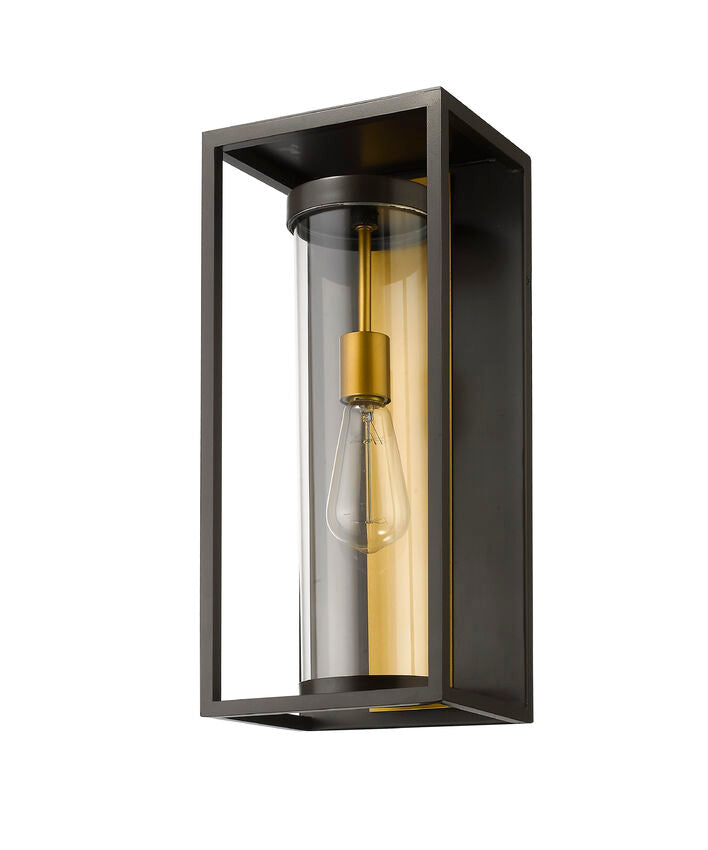 Z-Lite Dunbroch 8" W x 18" H 1-Light Deep Bronze and Outdoor Brass Aluminum Outdoor Wall Sconce With Clear Glass Shade