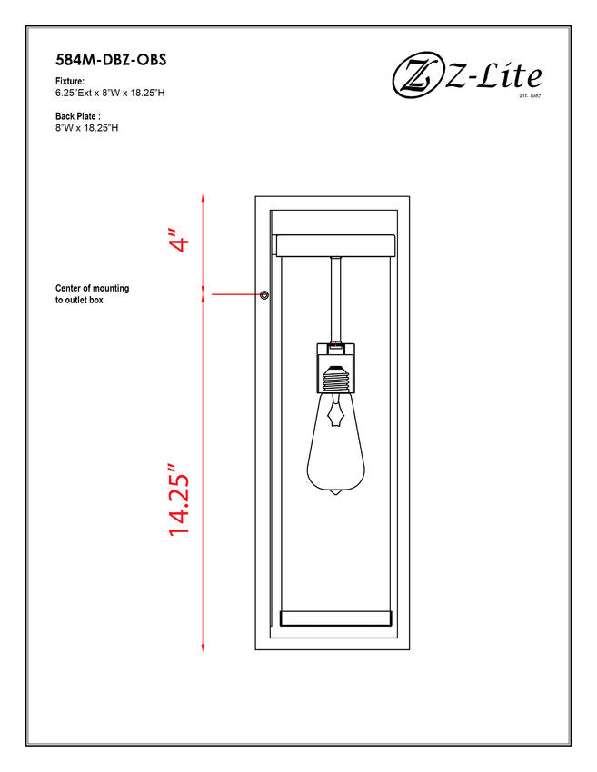 Z-Lite Dunbroch 8" W x 18" H 1-Light Deep Bronze and Outdoor Brass Aluminum Outdoor Wall Sconce With Clear Glass Shade