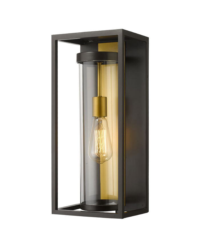 Z-Lite Dunbroch 8" W x 18" H 1-Light Deep Bronze and Outdoor Brass Aluminum Outdoor Wall Sconce With Clear Glass Shade