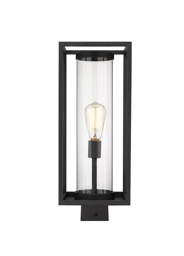 Z-Lite Dunbroch 8" W x 20" H 1-Light Black Outdoor Post Mount Fixture With Clear Glass Shade