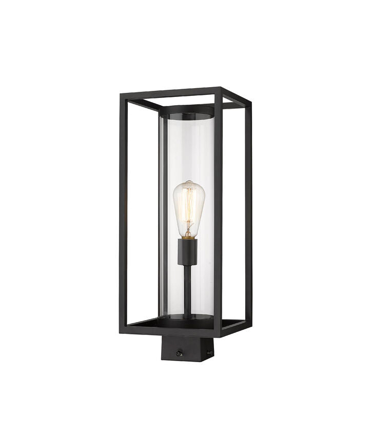 Z-Lite Dunbroch 8" W x 20" H 1-Light Black Outdoor Post Mount Fixture With Clear Glass Shade