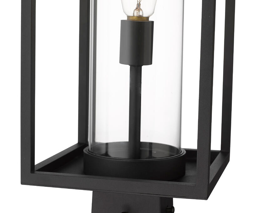Z-Lite Dunbroch 8" W x 20" H 1-Light Black Outdoor Post Mount Fixture With Clear Glass Shade