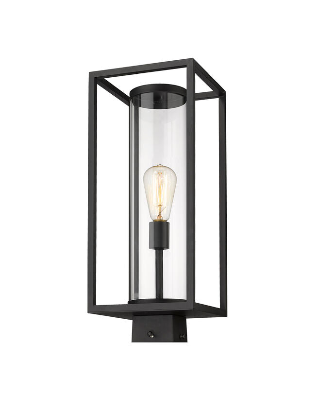 Z-Lite Dunbroch 8" W x 20" H 1-Light Black Outdoor Post Mount Fixture With Clear Glass Shade