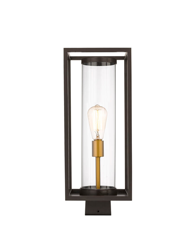 Z-Lite Dunbroch 8" W x 20" H 1-Light Deep Bronze and Outdoor Brass Outdoor Post Mount Fixture With Clear Glass Shade