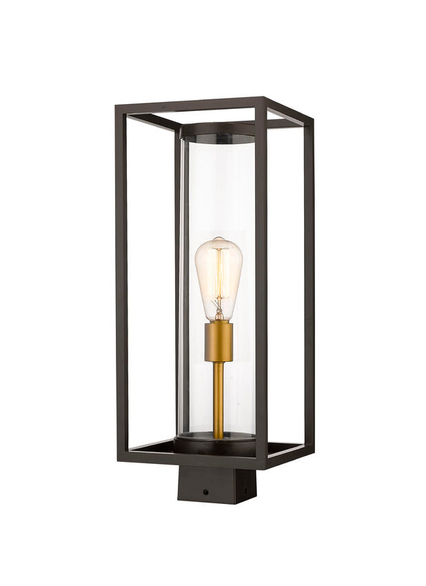 Z-Lite Dunbroch 8" W x 20" H 1-Light Deep Bronze and Outdoor Brass Outdoor Post Mount Fixture With Clear Glass Shade