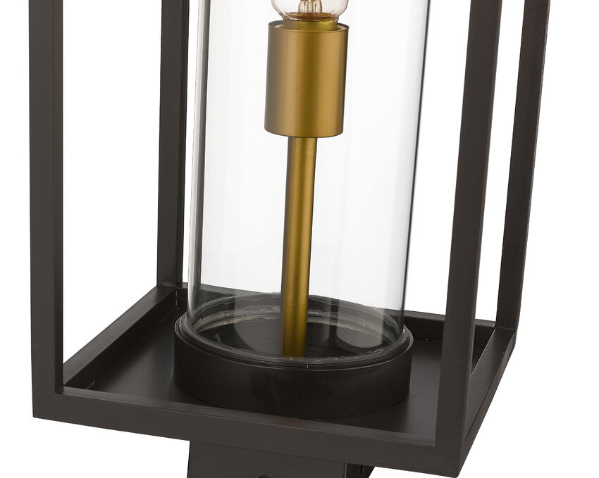 Z-Lite Dunbroch 8" W x 20" H 1-Light Deep Bronze and Outdoor Brass Outdoor Post Mount Fixture With Clear Glass Shade