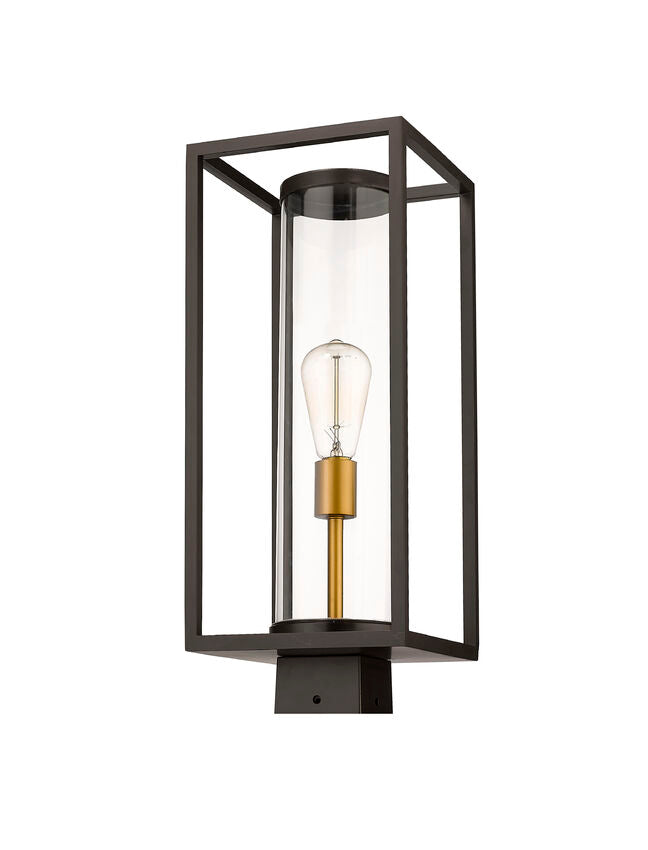 Z-Lite Dunbroch 8" W x 20" H 1-Light Deep Bronze and Outdoor Brass Outdoor Post Mount Fixture With Clear Glass Shade