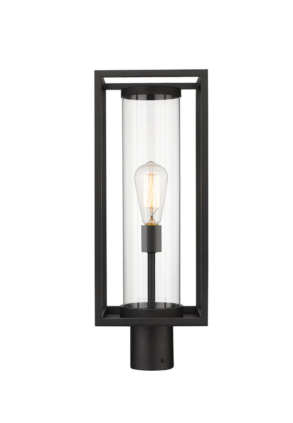 Z-Lite Dunbroch 8" W x 22" H 1-Light Black Outdoor Post Mount Fixture With Clear Glass Shade