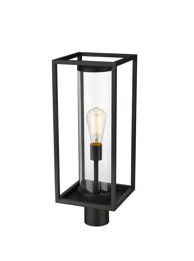 Z-Lite Dunbroch 8" W x 22" H 1-Light Black Outdoor Post Mount Fixture With Clear Glass Shade