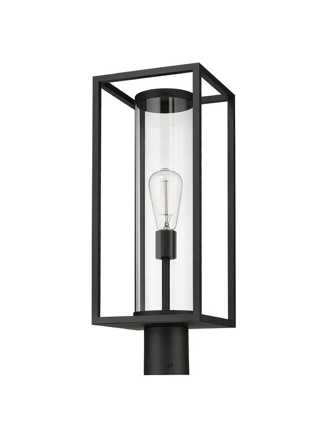 Z-Lite Dunbroch 8" W x 22" H 1-Light Black Outdoor Post Mount Fixture With Clear Glass Shade