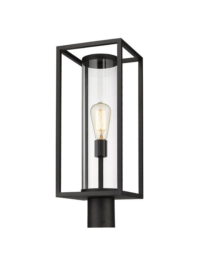 Z-Lite Dunbroch 8" W x 22" H 1-Light Black Outdoor Post Mount Fixture With Clear Glass Shade