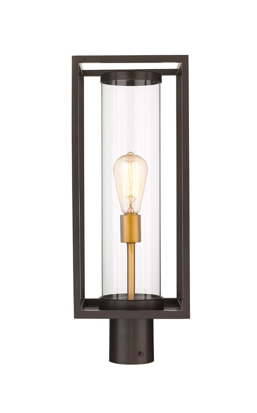 Z-Lite Dunbroch 8" W x 22" H 1-Light Deep and Outdoor Brass Bronze Outdoor Post Mount Fixture With Clear Glass Shade