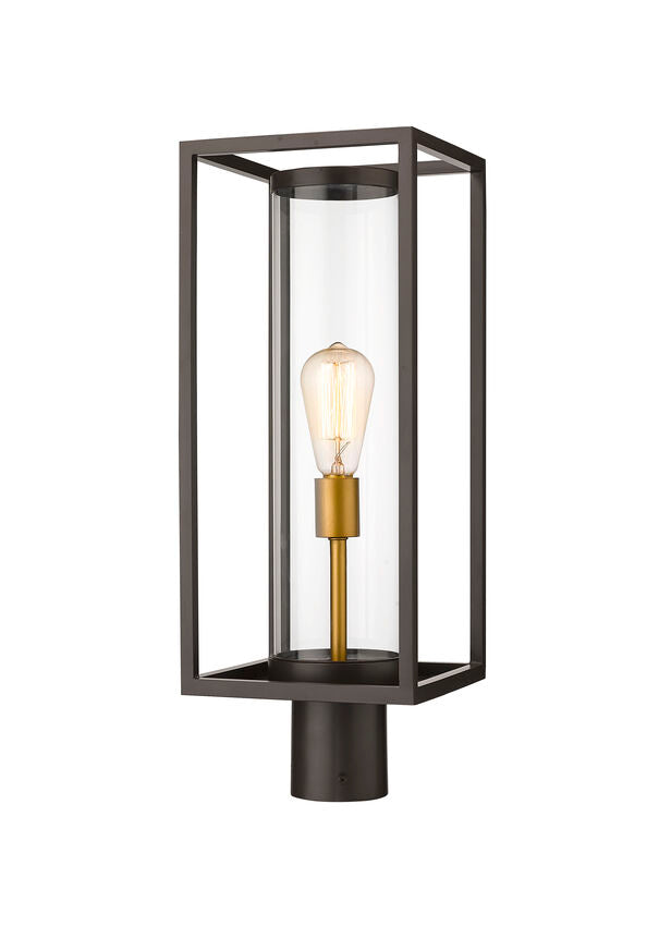 Z-Lite Dunbroch 8" W x 22" H 1-Light Deep and Outdoor Brass Bronze Outdoor Post Mount Fixture With Clear Glass Shade