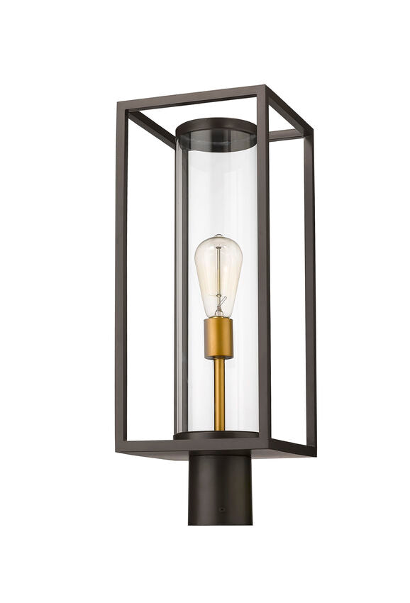 Z-Lite Dunbroch 8" W x 22" H 1-Light Deep and Outdoor Brass Bronze Outdoor Post Mount Fixture With Clear Glass Shade