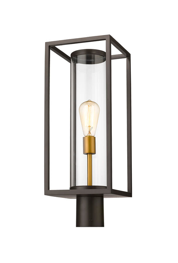 Z-Lite Dunbroch 8" W x 22" H 1-Light Deep and Outdoor Brass Bronze Outdoor Post Mount Fixture With Clear Glass Shade