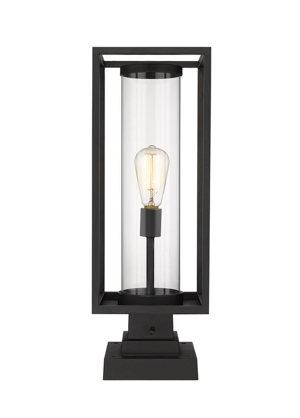 Z-Lite Dunbroch 8" W x 23" H 1-Light Black Outdoor Pier Mounted Fixture and Square Pier Mount Hardware With Clear Glass Shade