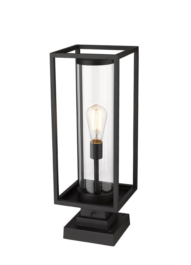 Z-Lite Dunbroch 8" W x 23" H 1-Light Black Outdoor Pier Mounted Fixture and Square Pier Mount Hardware With Clear Glass Shade