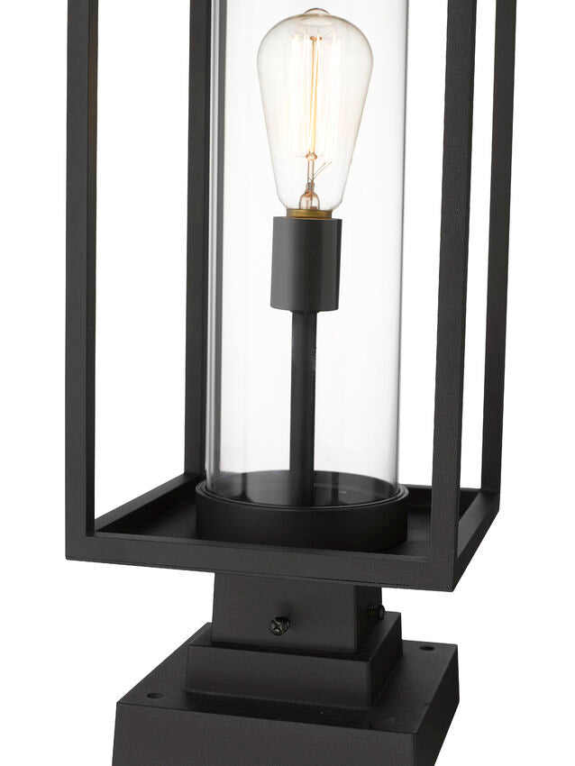 Z-Lite Dunbroch 8" W x 23" H 1-Light Black Outdoor Pier Mounted Fixture and Square Pier Mount Hardware With Clear Glass Shade