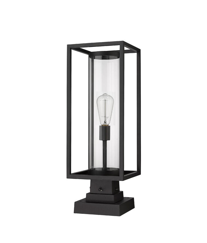 Z-Lite Dunbroch 8" W x 23" H 1-Light Black Outdoor Pier Mounted Fixture and Square Pier Mount Hardware With Clear Glass Shade