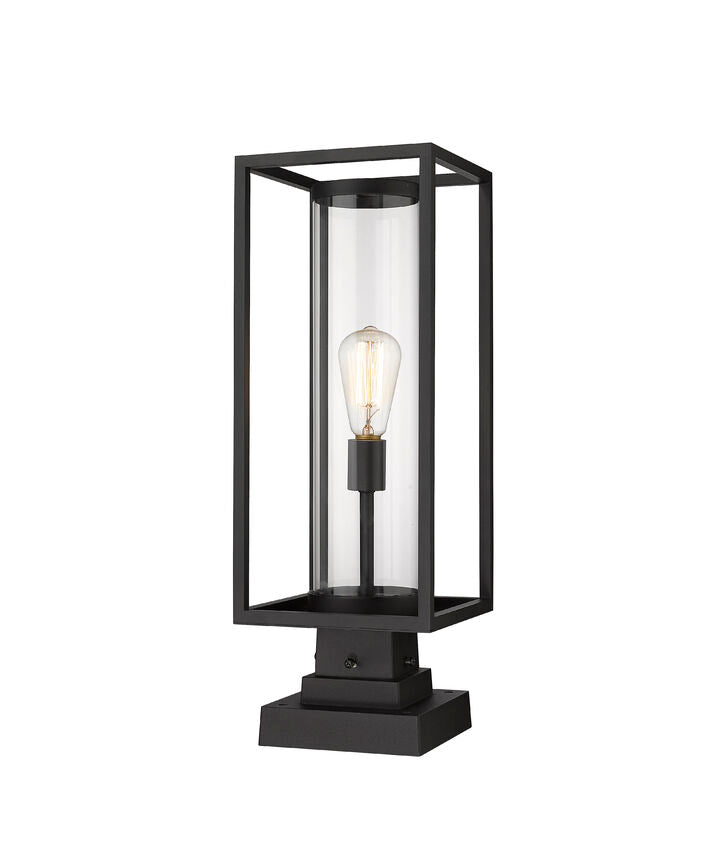 Z-Lite Dunbroch 8" W x 23" H 1-Light Black Outdoor Pier Mounted Fixture and Square Pier Mount Hardware With Clear Glass Shade