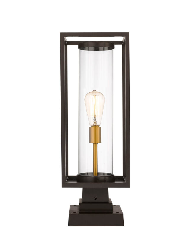 Z-Lite Dunbroch 8" W x 23" H 1-Light Deep Bronze and Outdoor Brass Outdoor Pier Mounted Fixture and Square Pier Mount Hardware With Clear Glass Shade