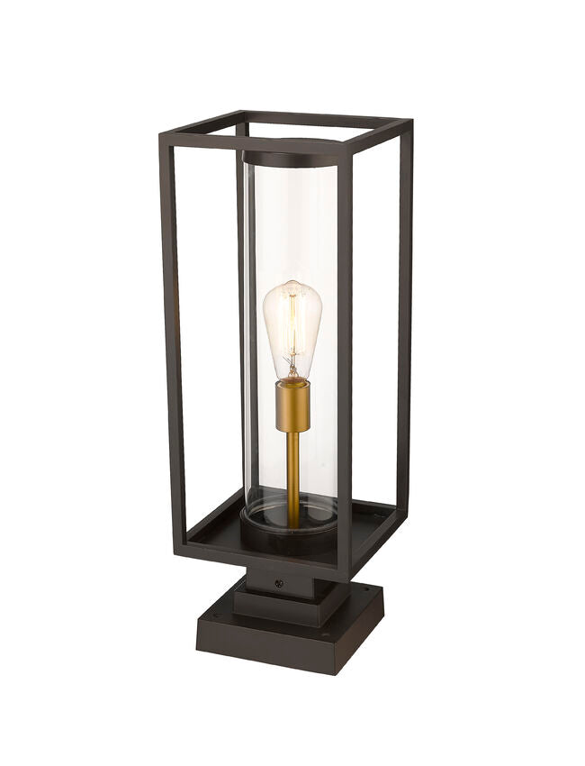 Z-Lite Dunbroch 8" W x 23" H 1-Light Deep Bronze and Outdoor Brass Outdoor Pier Mounted Fixture and Square Pier Mount Hardware With Clear Glass Shade
