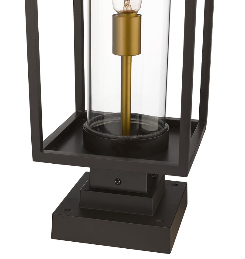Z-Lite Dunbroch 8" W x 23" H 1-Light Deep Bronze and Outdoor Brass Outdoor Pier Mounted Fixture and Square Pier Mount Hardware With Clear Glass Shade