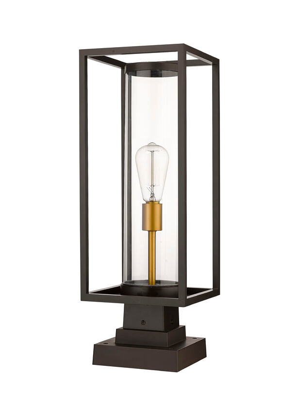 Z-Lite Dunbroch 8" W x 23" H 1-Light Deep Bronze and Outdoor Brass Outdoor Pier Mounted Fixture and Square Pier Mount Hardware With Clear Glass Shade