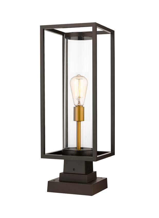 Z-Lite Dunbroch 8" W x 23" H 1-Light Deep Bronze and Outdoor Brass Outdoor Pier Mounted Fixture and Square Pier Mount Hardware With Clear Glass Shade