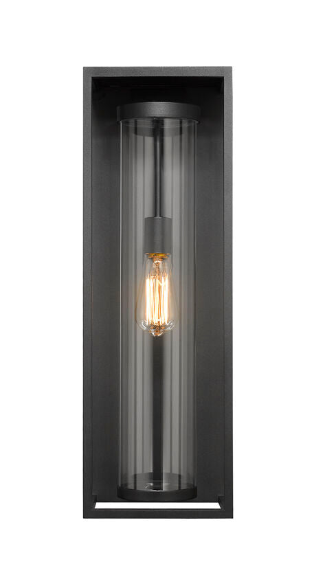 Z-Lite Dunbroch 8" W x 24" H 1-Light Black Aluminum Outdoor Wall Sconce With Clear Glass Shade