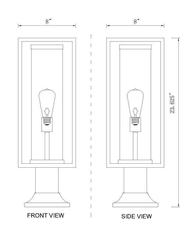 Z-Lite Dunbroch 8" W x 24" H 1-Light Black Outdoor Pier Mounted Fixture and Round Pier Mount Hardware With Clear Glass Shade
