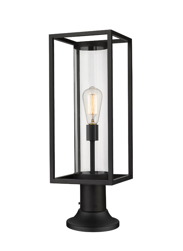 Z-Lite Dunbroch 8" W x 24" H 1-Light Black Outdoor Pier Mounted Fixture and Round Pier Mount Hardware With Clear Glass Shade