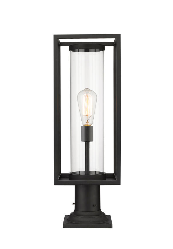 Z-Lite Dunbroch 8" W x 24" H 1-Light Black Outdoor Pier Mounted Fixture and Square Pier Mount Hardware With Clear Glass Shade