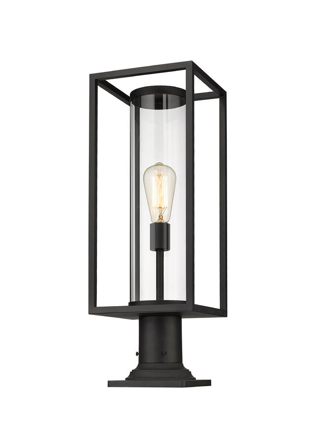 Z-Lite Dunbroch 8" W x 24" H 1-Light Black Outdoor Pier Mounted Fixture and Square Pier Mount Hardware With Clear Glass Shade