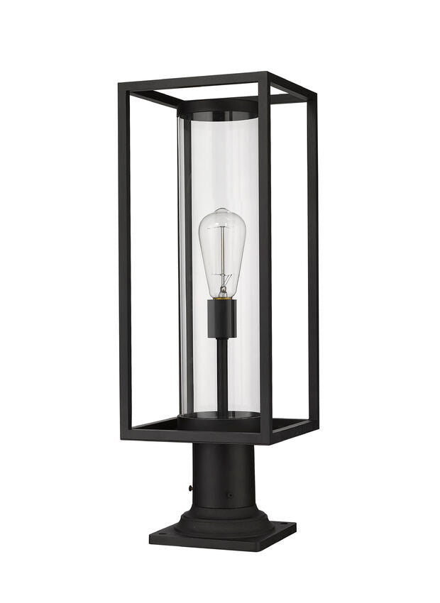 Z-Lite Dunbroch 8" W x 24" H 1-Light Black Outdoor Pier Mounted Fixture and Square Pier Mount Hardware With Clear Glass Shade