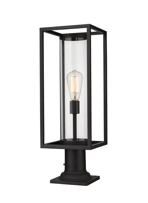 Z-Lite Dunbroch 8" W x 24" H 1-Light Black Outdoor Pier Mounted Fixture and Square Pier Mount Hardware With Clear Glass Shade