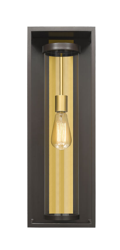Z-Lite Dunbroch 8" W x 24" H 1-Light Deep Bronze and Outdoor Brass Aluminum Outdoor Wall Sconce With Clear Glass Shade