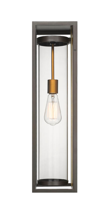 Z-Lite Dunbroch 8" W x 24" H 1-Light Deep Bronze and Outdoor Brass Aluminum Outdoor Wall Sconce With Clear Glass Shade
