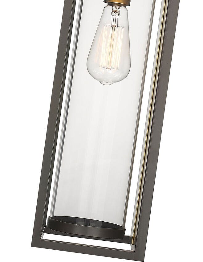 Z-Lite Dunbroch 8" W x 24" H 1-Light Deep Bronze and Outdoor Brass Aluminum Outdoor Wall Sconce With Clear Glass Shade