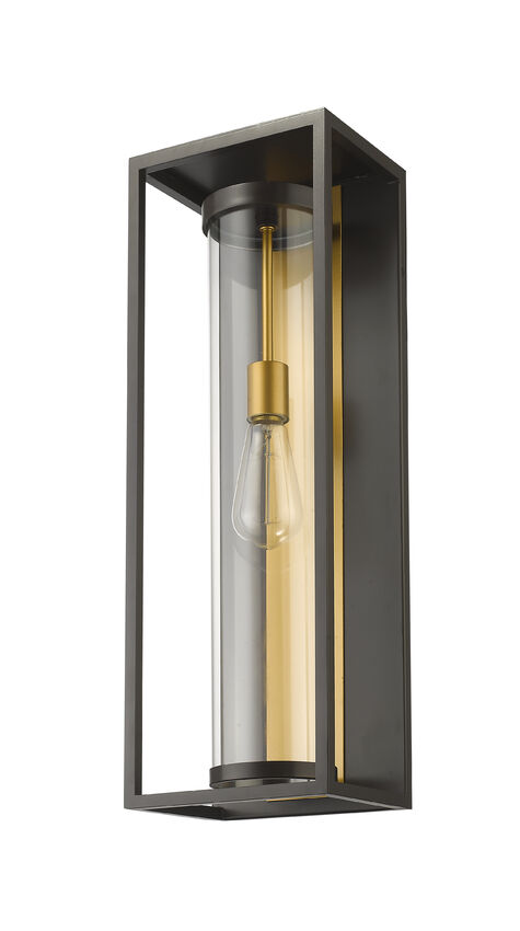 Z-Lite Dunbroch 8" W x 24" H 1-Light Deep Bronze and Outdoor Brass Aluminum Outdoor Wall Sconce With Clear Glass Shade