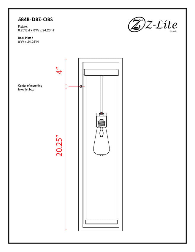 Z-Lite Dunbroch 8" W x 24" H 1-Light Deep Bronze and Outdoor Brass Aluminum Outdoor Wall Sconce With Clear Glass Shade