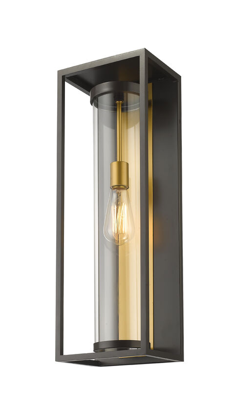 Z-Lite Dunbroch 8" W x 24" H 1-Light Deep Bronze and Outdoor Brass Aluminum Outdoor Wall Sconce With Clear Glass Shade