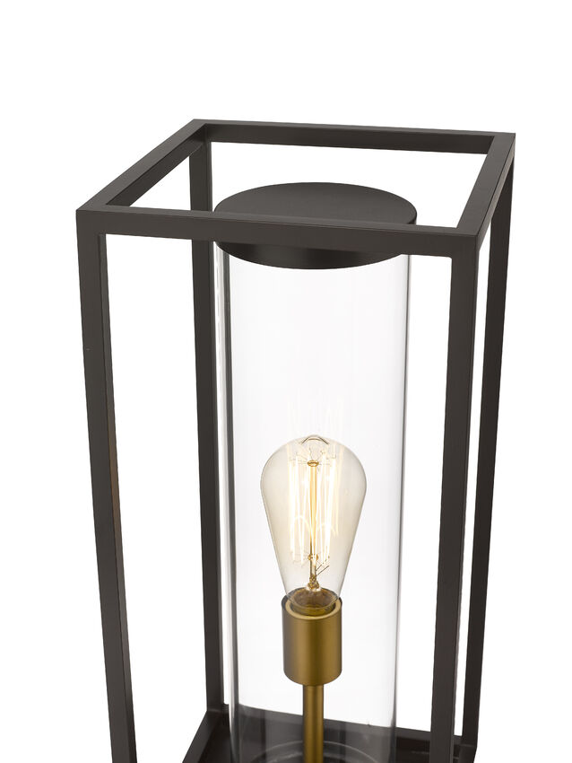 Z-Lite Dunbroch 8" W x 24" H 1-Light Deep Bronze and Outdoor Brass Outdoor Pier Mounted Fixture and Round Pier Mount Hardware With Clear Glass Shade