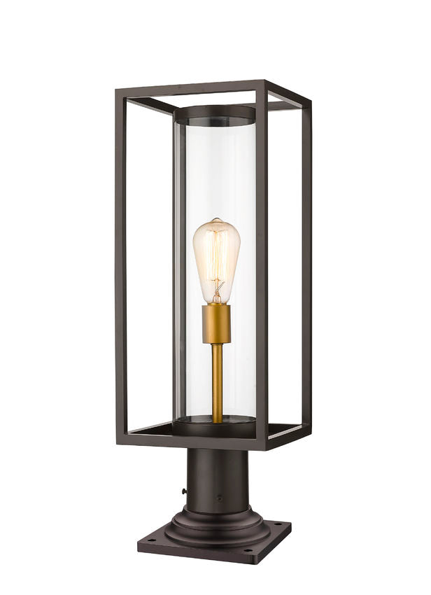 Z-Lite Dunbroch 8" W x 24" H 1-Light Deep Bronze and Outdoor Brass Outdoor Pier Mounted Fixture and Square Pier Mount Hardware With Clear Glass Shade
