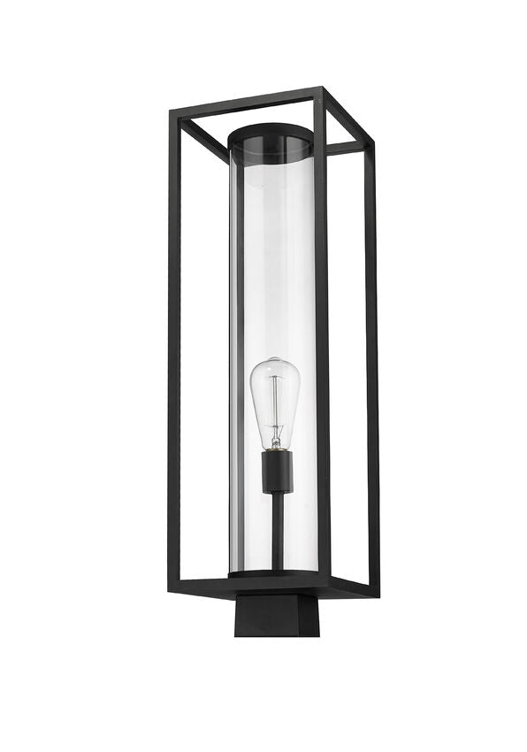Z-Lite Dunbroch 8" W x 26" H 1-Light Black Outdoor Post Mount Fixture With Clear Glass Shade