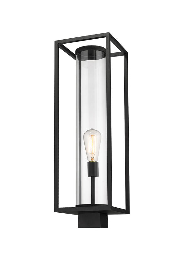 Z-Lite Dunbroch 8" W x 26" H 1-Light Black Outdoor Post Mount Fixture With Clear Glass Shade
