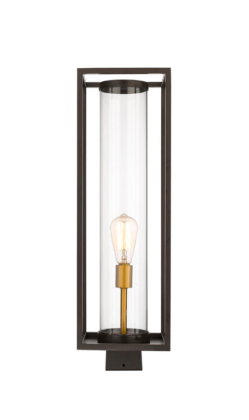 Z-Lite Dunbroch 8" W x 26" H 1-Light Deep Bronze and Outdoor Brass Outdoor Post Mount Fixture With Clear Glass Shade