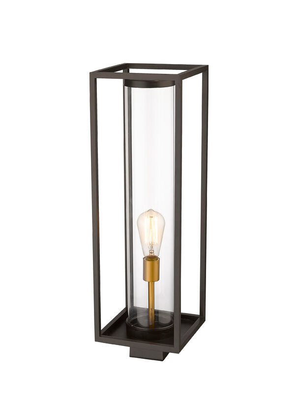 Z-Lite Dunbroch 8" W x 26" H 1-Light Deep Bronze and Outdoor Brass Outdoor Post Mount Fixture With Clear Glass Shade