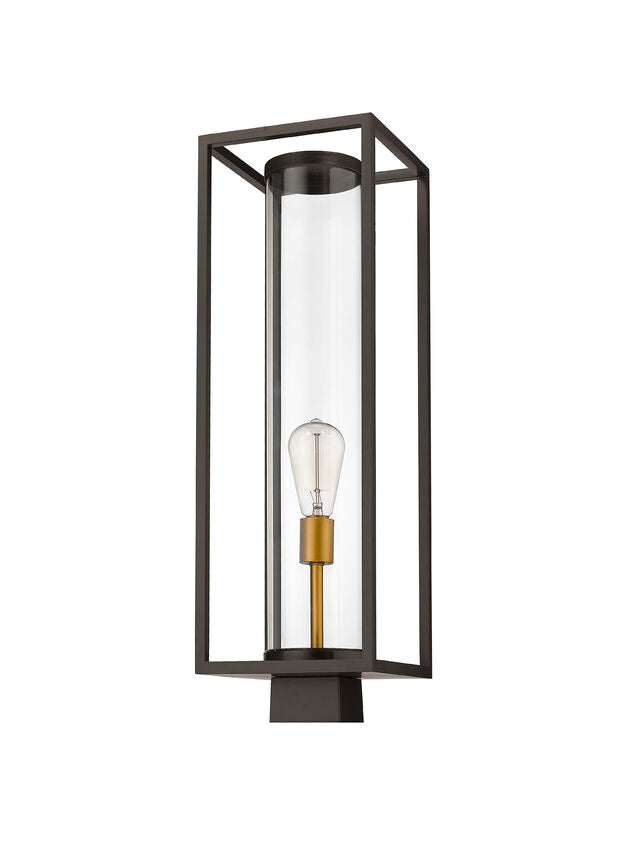 Z-Lite Dunbroch 8" W x 26" H 1-Light Deep Bronze and Outdoor Brass Outdoor Post Mount Fixture With Clear Glass Shade
