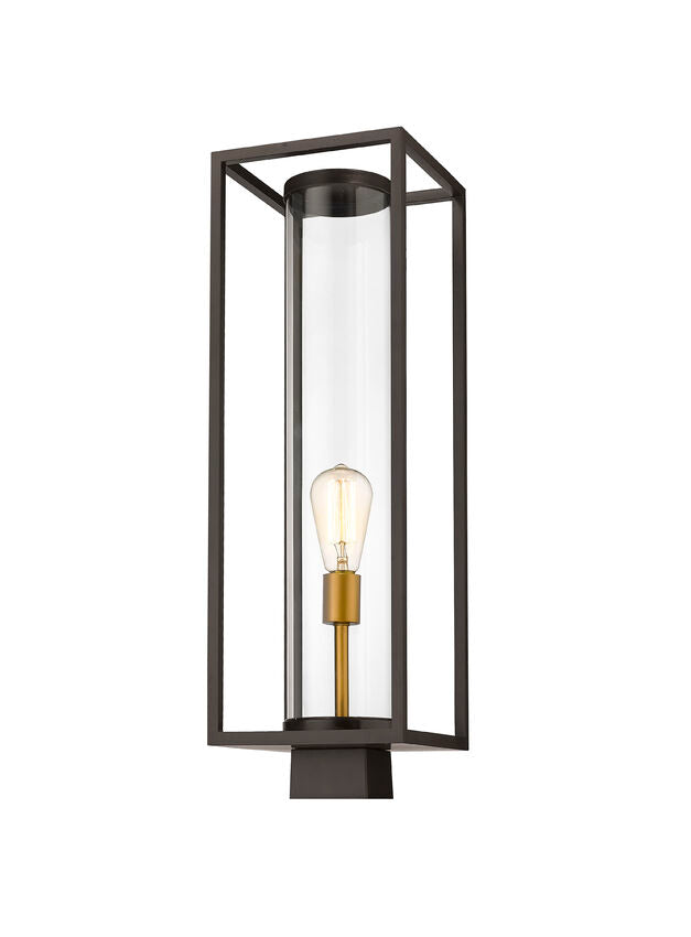 Z-Lite Dunbroch 8" W x 26" H 1-Light Deep Bronze and Outdoor Brass Outdoor Post Mount Fixture With Clear Glass Shade